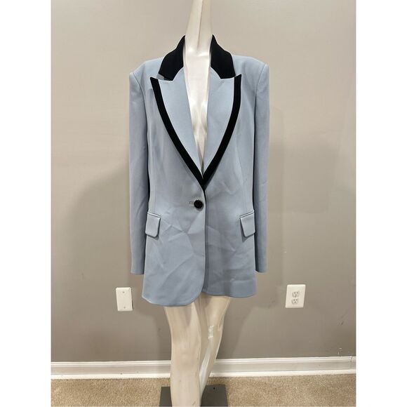 NWT Elie Saab Lapel Wool Crepe Blazer Blue Black Size FR44/US12 $2790 - Picture 7 of 15